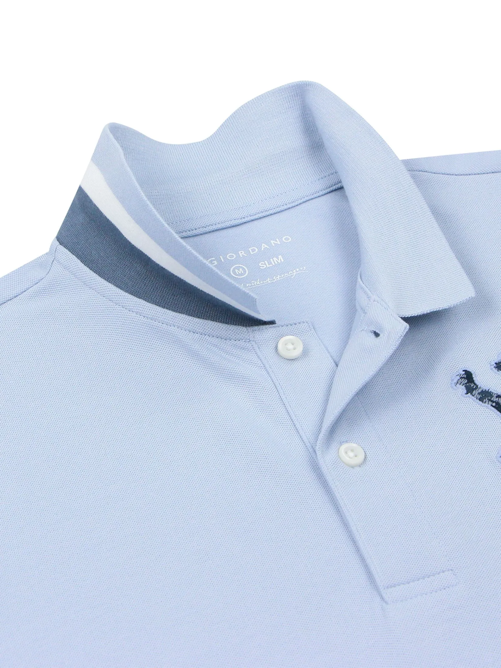 GIORDANO Men's Slim Embroidery Bold Polo (3D Lion) Subdued blue