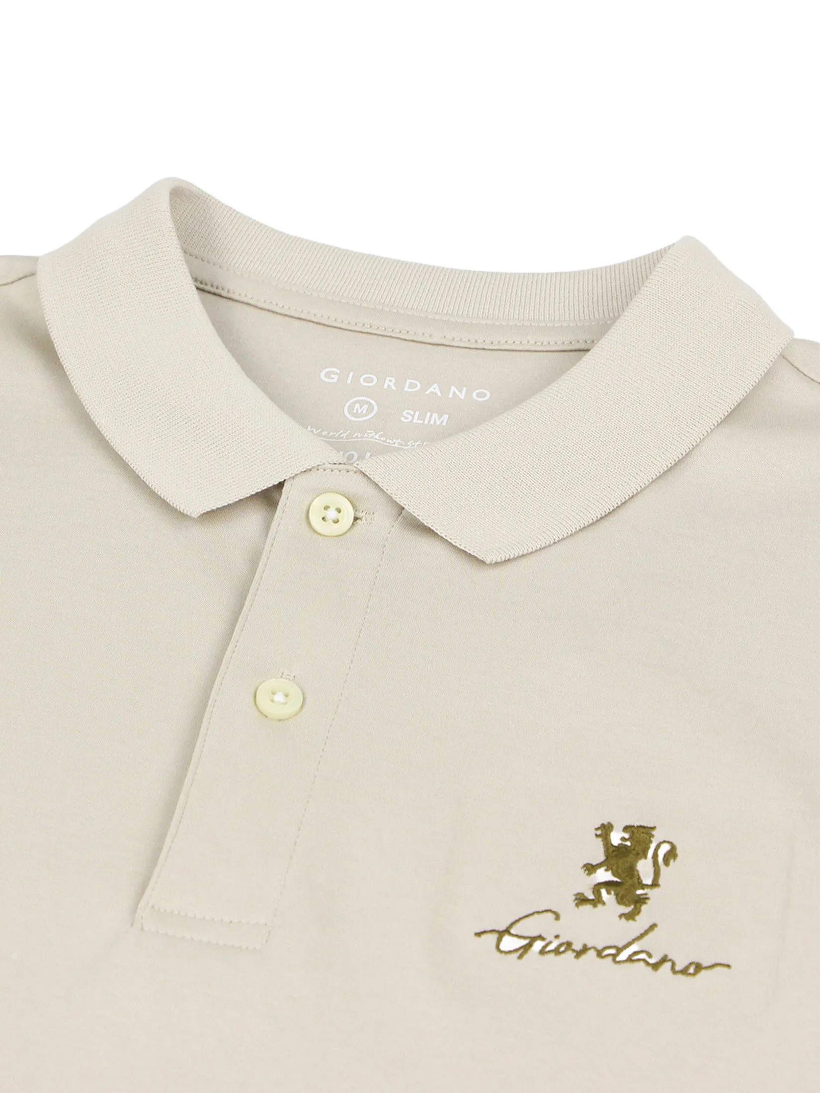 GIORDANO Men's Slim Interlock Plain Polo (Liquid Touch) Creamware khaki GIORDANO Men's Slim Interlock Plain Polo (Liquid Touch) Creamware khaki