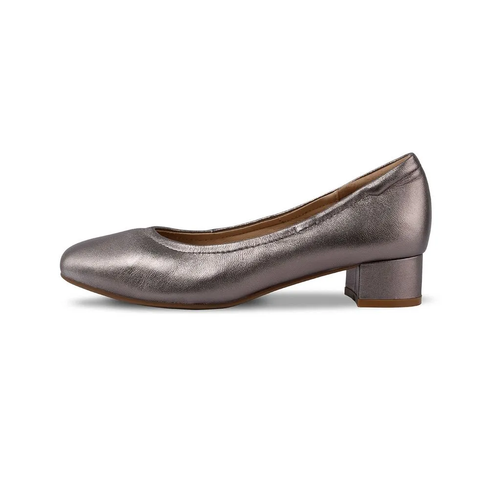 Sirena Metallic Pewter Leather Court Shoes Rounded Toe Blocked Heel 1.5 inch Ariel Sirena Metallic Pewter Leather Court Shoes Rounded Toe Blocked Heel 1.5 inch Ariel