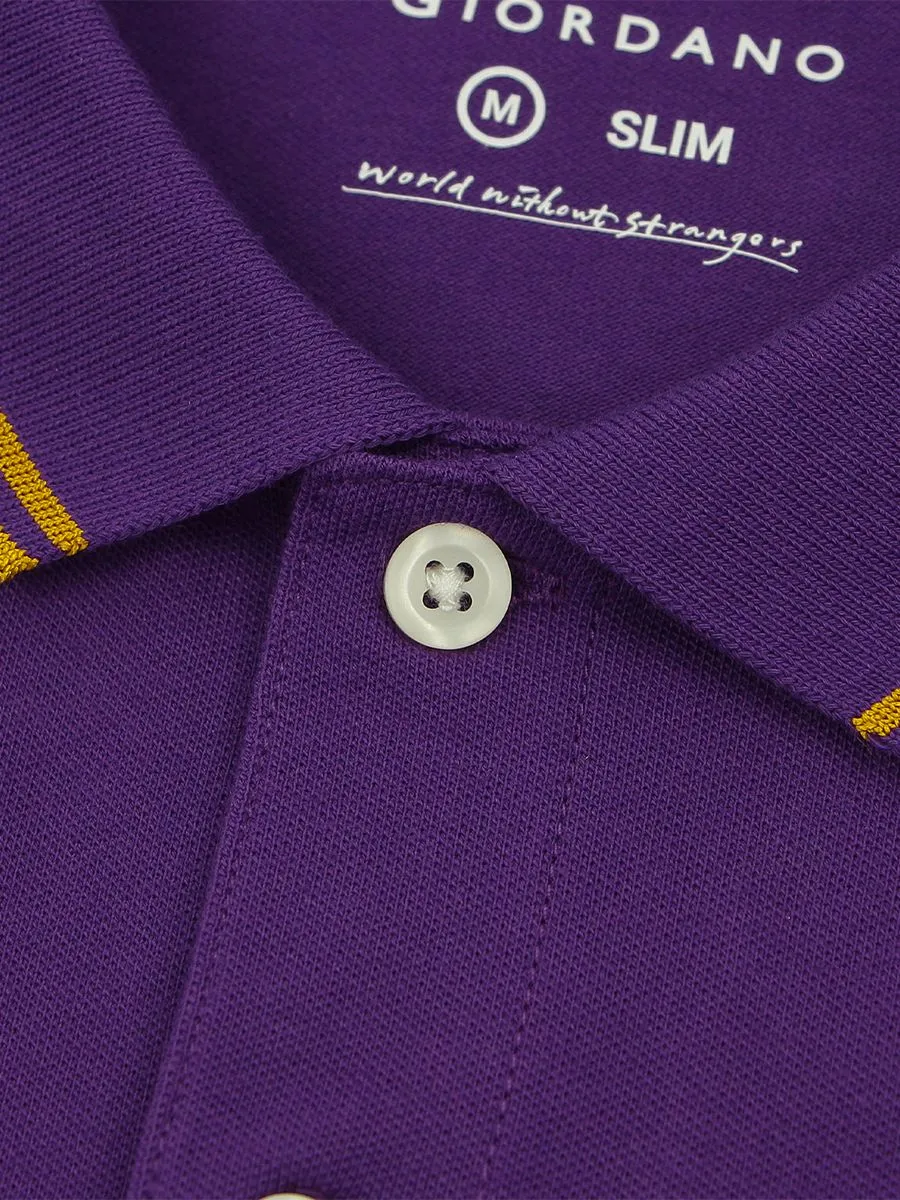 GIORDANO Men's Cotton Lycra Solid Polo Plum Purple GIORDANO Men's Cotton Lycra Solid Polo Plum Purple