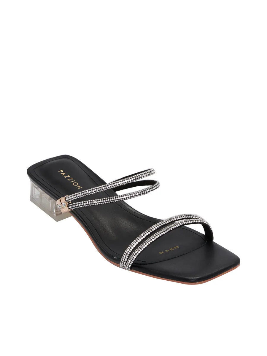 PAZZION Women Heel Slippers Strap Decorated PAZZION Women Heel Slippers Strap Decorated