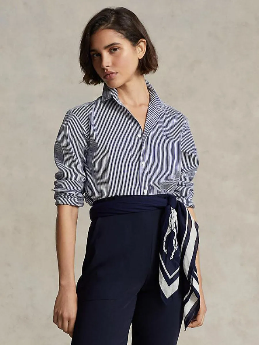 POLO RALPH LAUREN Women Shirt-Classic Fit Striped Cotton Shirt-White POLO RALPH LAUREN Women Shirt-Classic Fit Striped Cotton Shirt-White