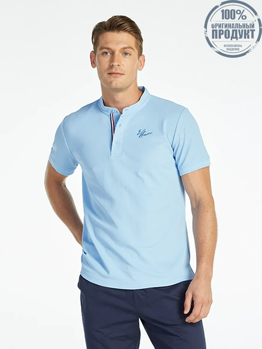 ELLE HOMME MEN BAND COLLAR POLO SHIRT W8K904BU - BLUE ELLE HOMME MEN BAND COLLAR POLO SHIRT W8K904BU - BLUE