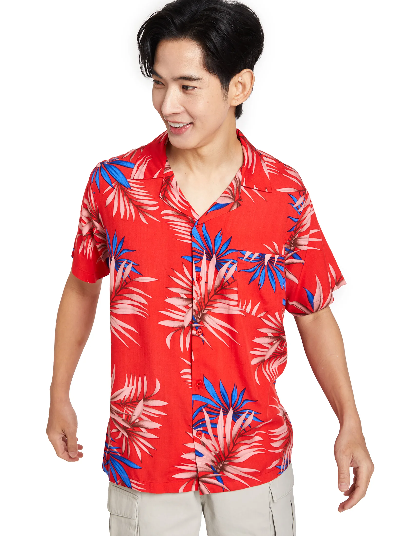 PACIFIC UNION Men Hawaii Shirt Short Sleeves Red PACIFIC UNION Men Hawaii Shirt Short Sleeves Red