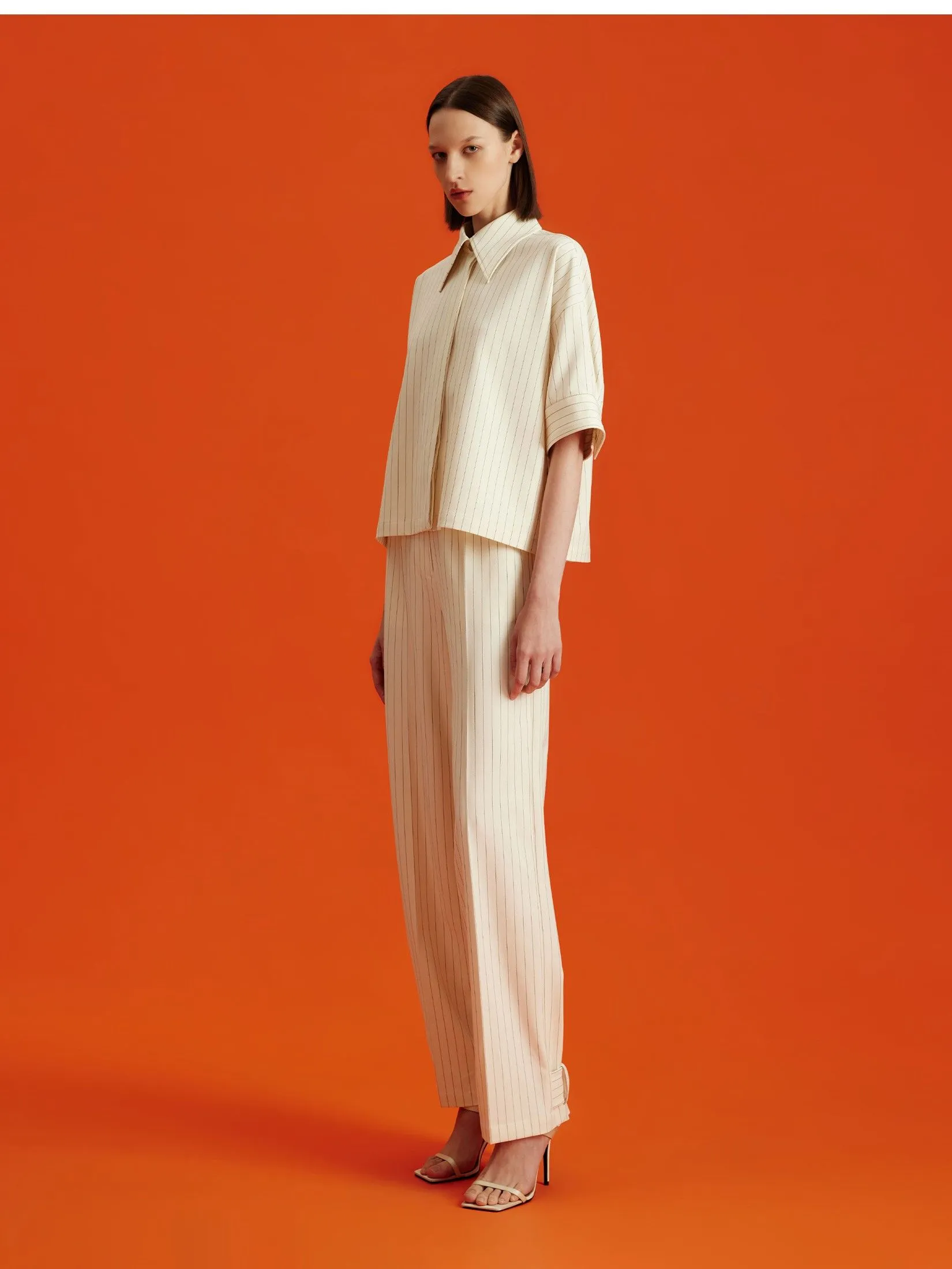 ASAVA (AW24) Pinstriped Button-cuff Women Pants Ivory ASAVA (AW24) Pinstriped Button-cuff Women Pants Ivory