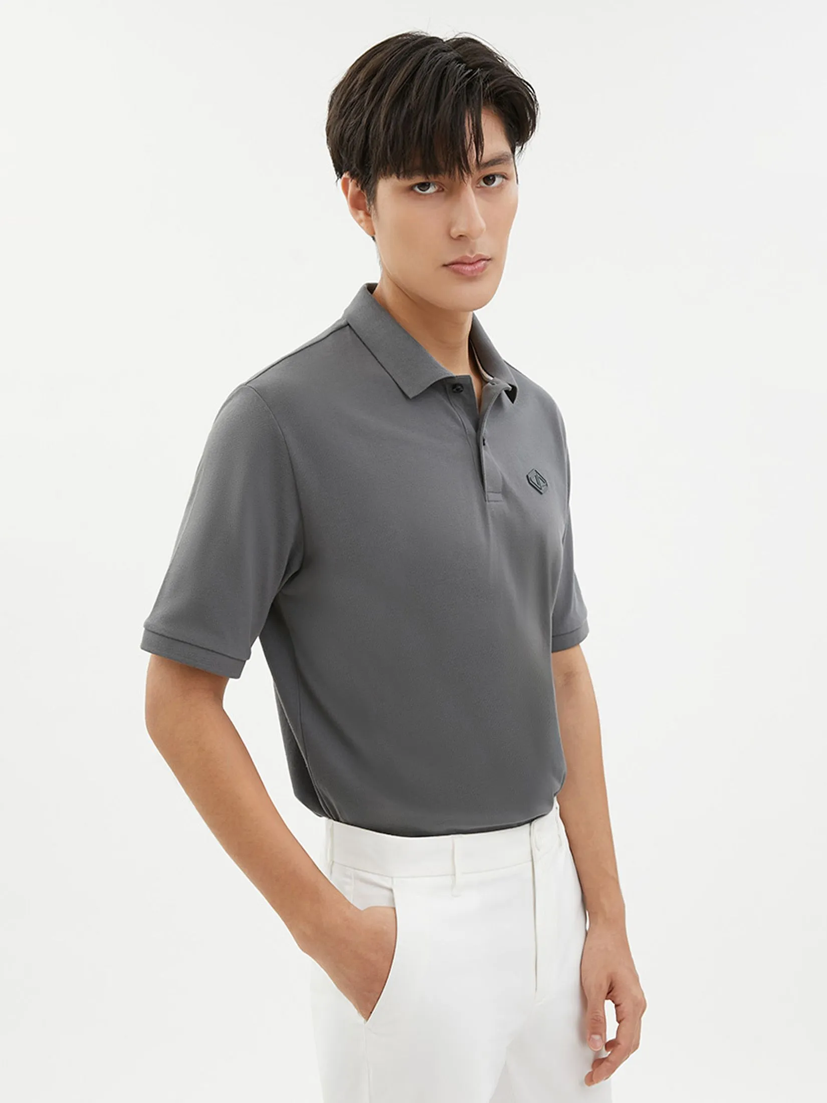 DAPPER DAPPER DP Patch Polo Shirt Grey DAPPER DAPPER DP Patch Polo Shirt Grey