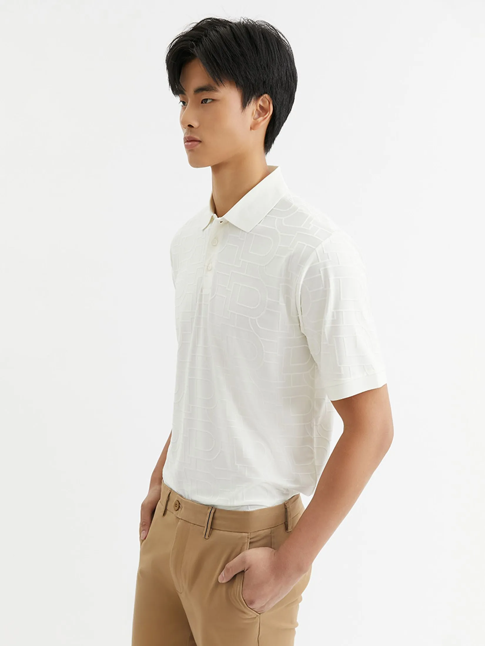 DAPPER DAPPER DP Jacquard Polo Shirt White DAPPER DAPPER DP Jacquard Polo Shirt White