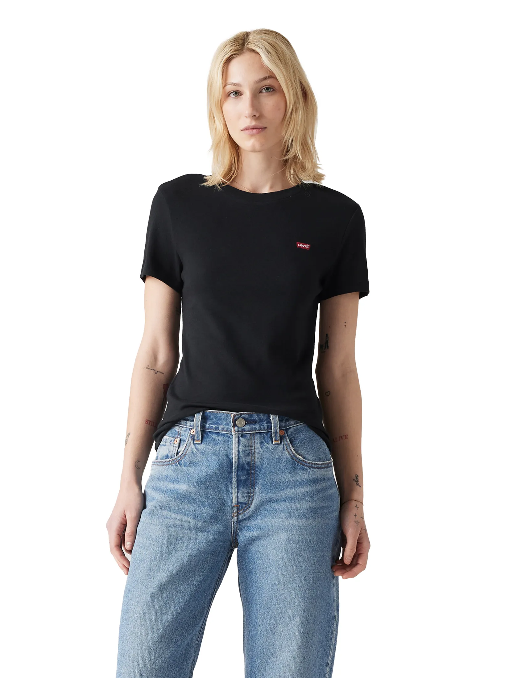 LEVI'S Women's Essential Housemark Short-Sleeve Tee Black LEVI'S Women's Essential Housemark Short-Sleeve Tee Black