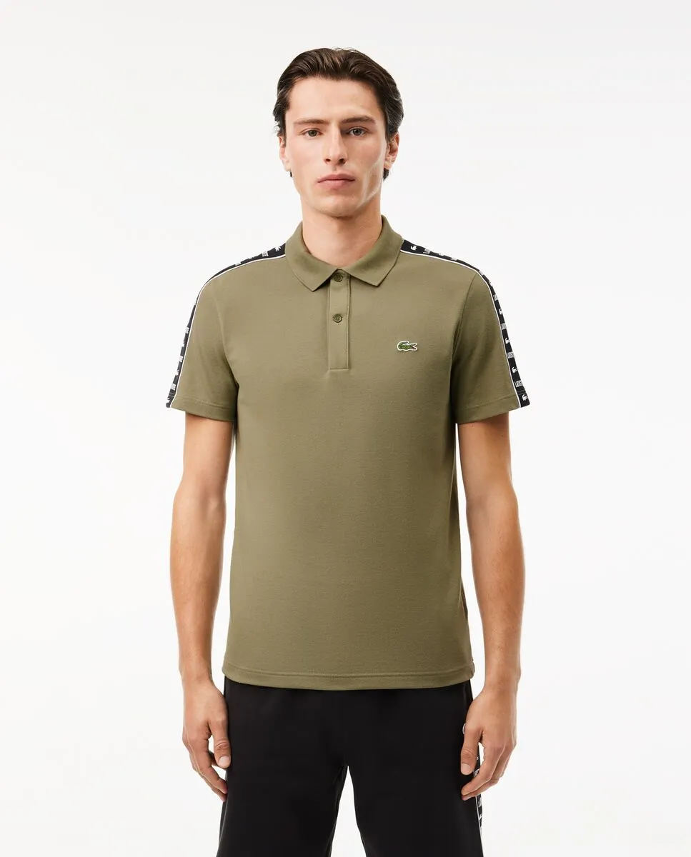 LACOSTE Regular Fit Logo Stripe Mini Piqu  Polo Shirt Green LACOSTE Regular Fit Logo Stripe Mini Piqu  Polo Shirt Green