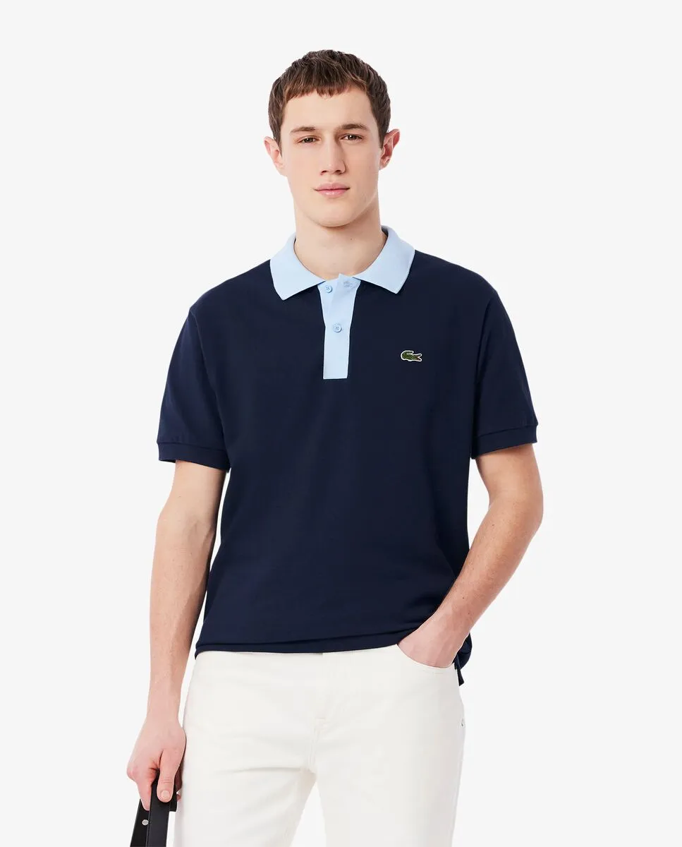 LACOSTE Classic Fit Contrast Collar L.12.12 Polo Shirt Blue LACOSTE Classic Fit Contrast Collar L.12.12 Polo Shirt Blue