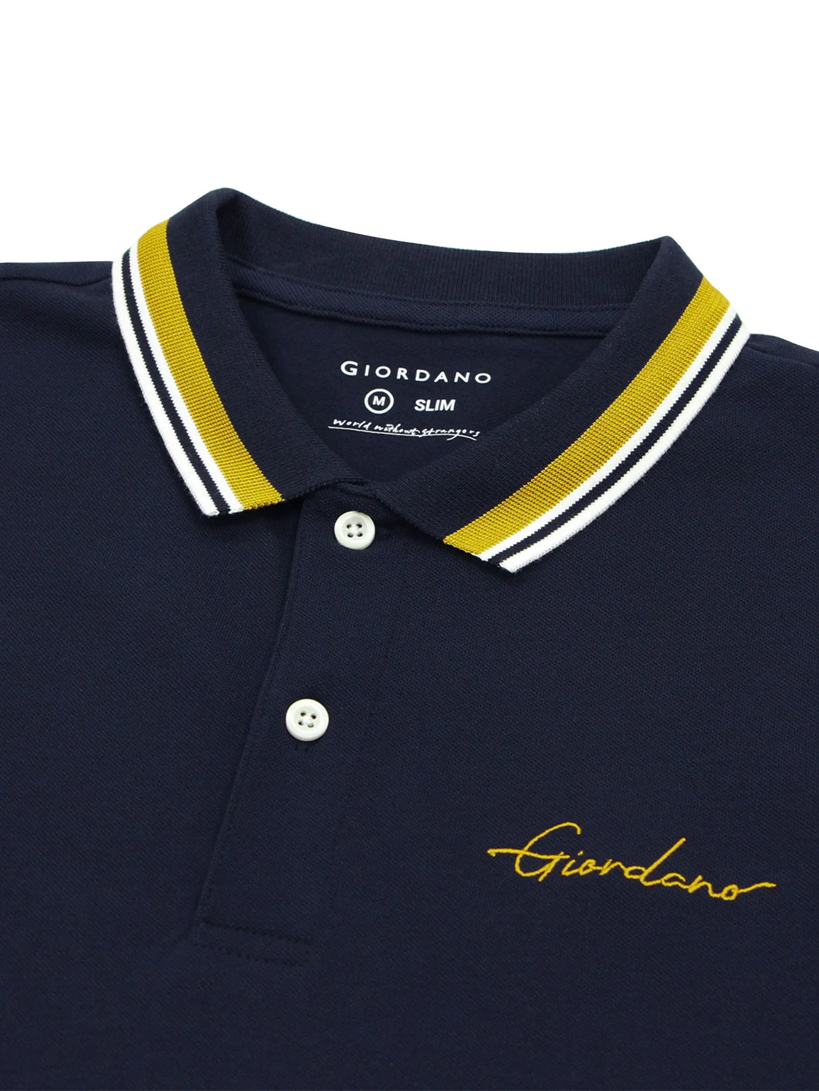 GIORDANO Men's Slim Embroidery Bold Polo (Signature) Navy GIORDANO Men's Slim Embroidery Bold Polo (Signature) Navy