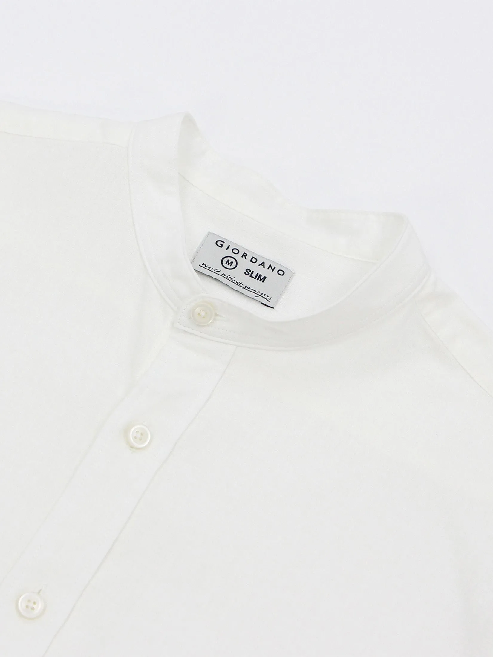 GIORDANO Men's Slim Mandarin Collar Linen Shirt Signature White GIORDANO Men's Slim Mandarin Collar Linen Shirt Signature White