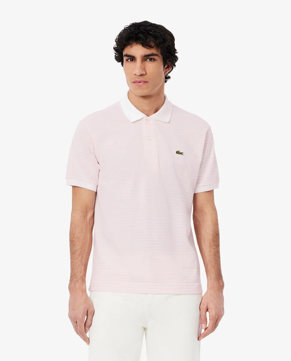 LACOSTE Classic Fit L.12.12 Striped Petit Piqu  Polo Shirt Pink LACOSTE Classic Fit L.12.12 Striped Petit Piqu  Polo Shirt Pink