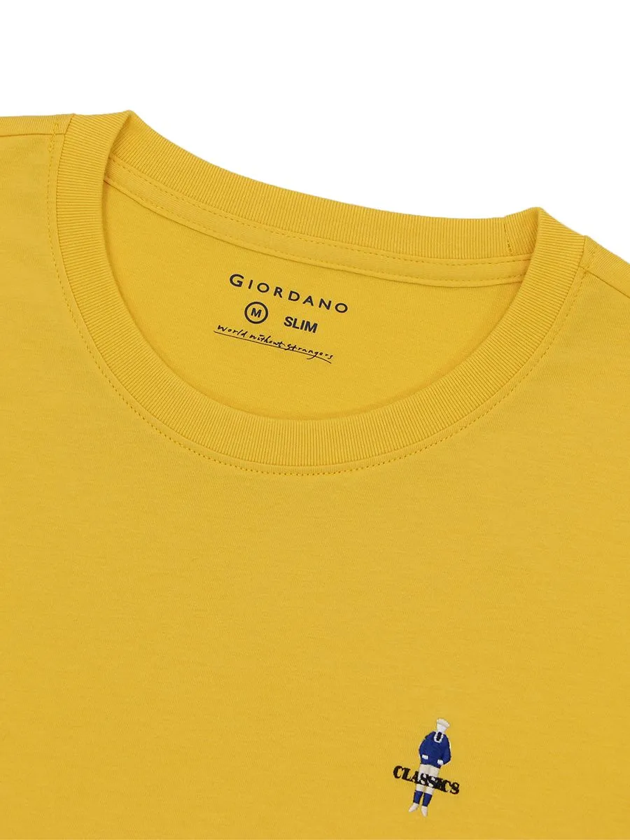 GIORDANO Men's Slim Fit Embroidery Tee (Classic Man)  Daffodil Yellow GIORDANO Men's Slim Fit Embroidery Tee (Classic Man)  Daffodil Yellow