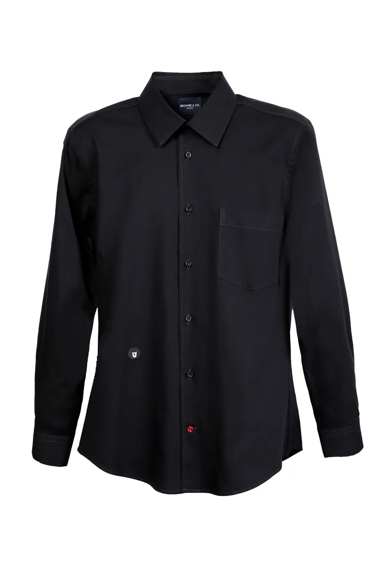 BROWNE & CO. Navy Classic Collar Long Sleeves Shirt with Pocket