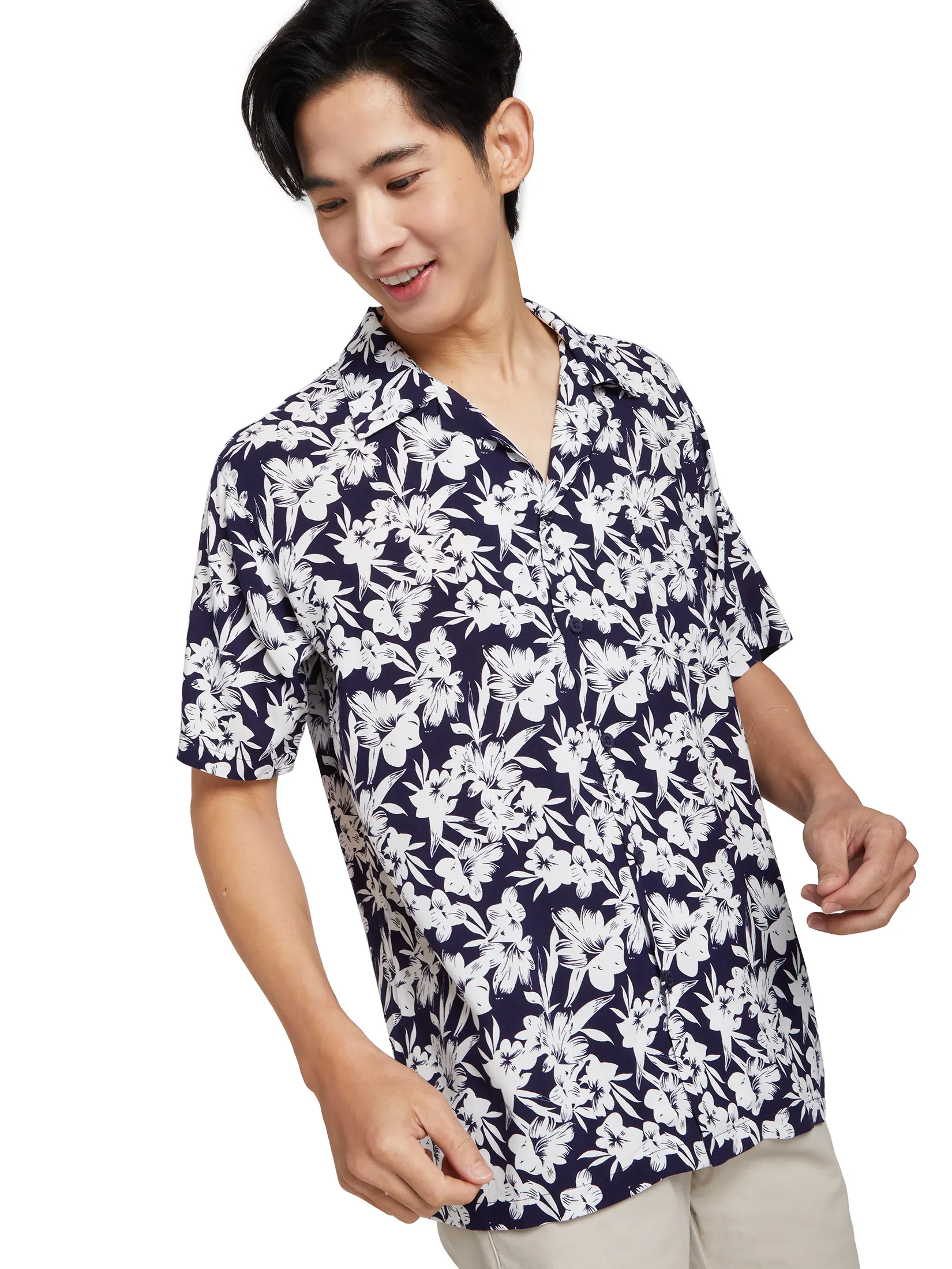PACIFIC UNION Men Hawaii Shirt Short Sleeves Navy PACIFIC UNION Men Hawaii Shirt Short Sleeves Navy