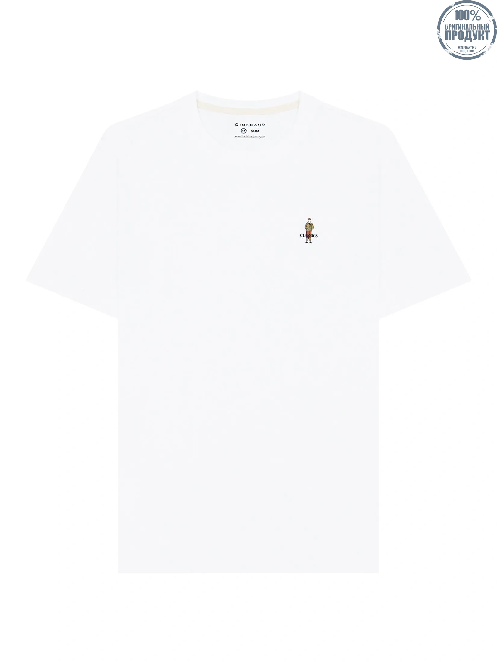 GIORDANO Men's Slim Cotton Embroidery Tee (Classic Man) White GIORDANO Men's Slim Cotton Embroidery Tee (Classic Man) White