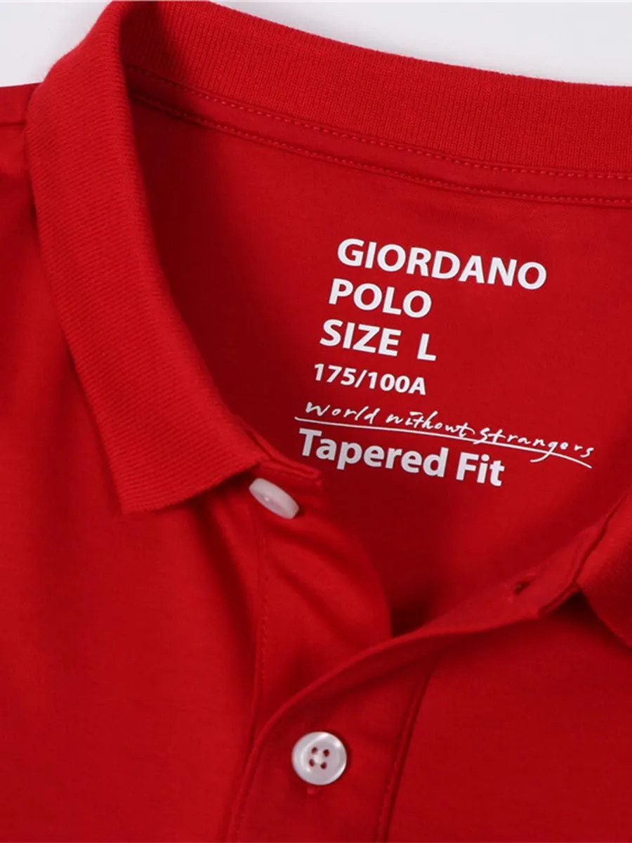 GIORDANO Men's short sleeve polo shirt interlock fabric Red GIORDANO Men's short sleeve polo shirt interlock fabric Red