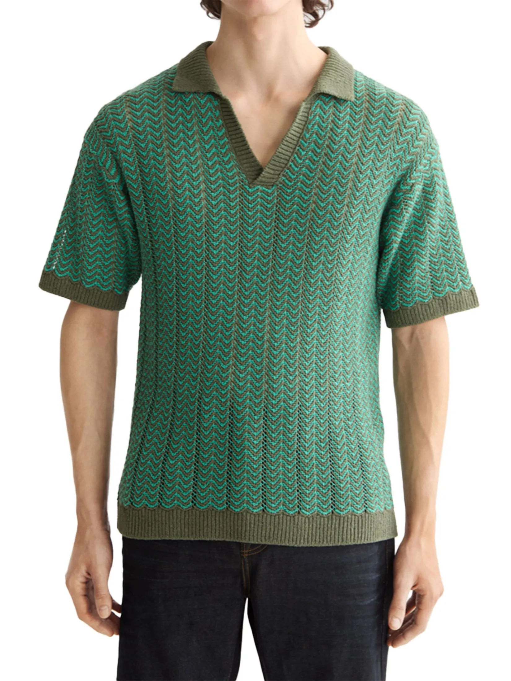 SCOTCH&SODA Men Polo V-Neck Open Structured Knitted SCOTCH&SODA Men Polo V-Neck Open Structured Knitted