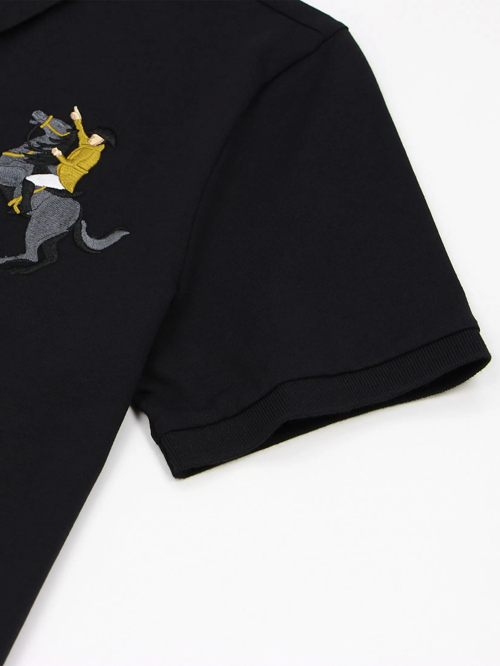 GIORDANO Men's Pique Slim Fit Embroidery Napoleon Polo Signature Black GIORDANO Men's Pique Slim Fit Embroidery Napoleon Polo Signature Black