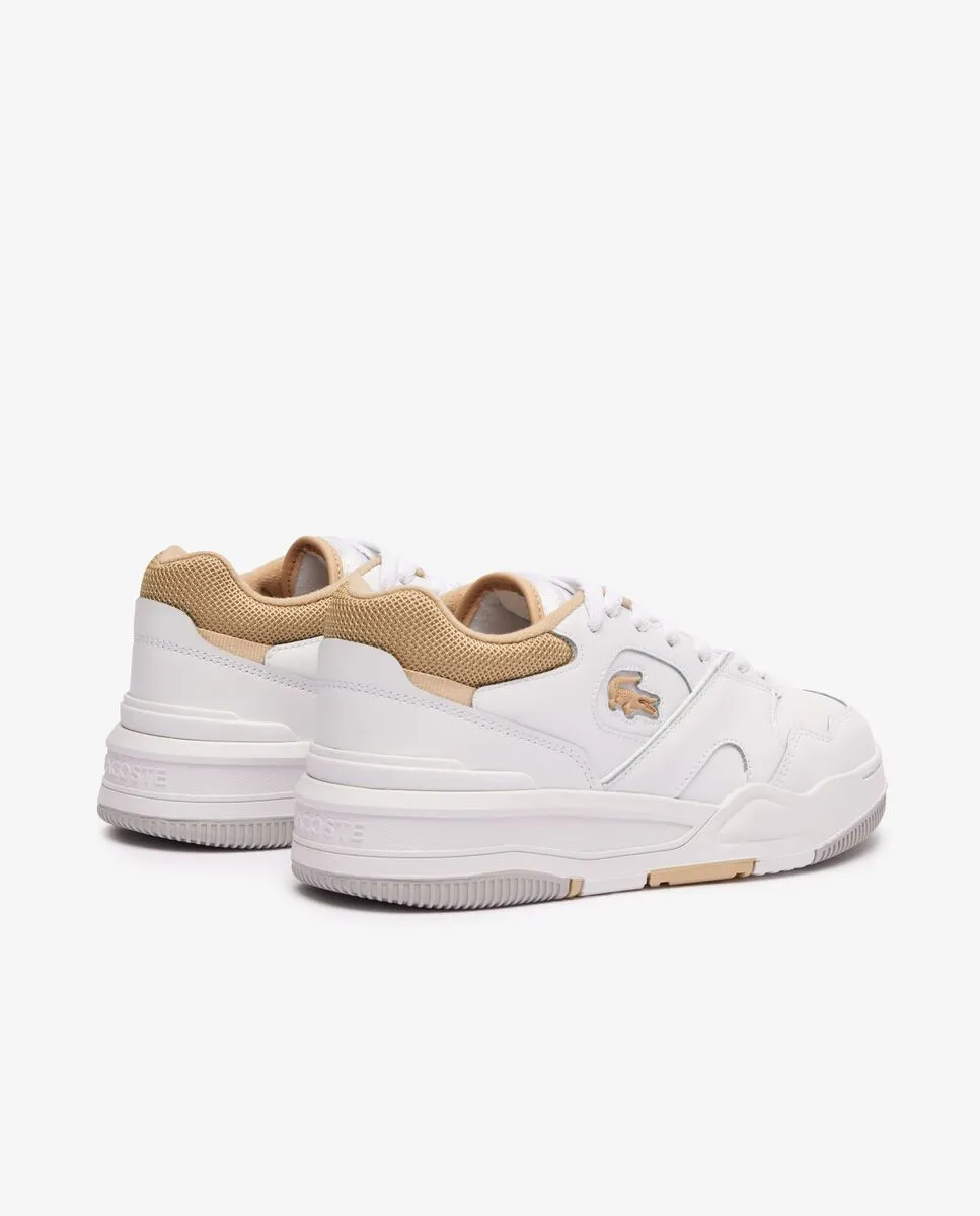 LACOSTE Women’s Lineshot Contrasted Collar Leather Trainers White LACOSTE Women’s Lineshot Contrasted Collar Leather Trainers White