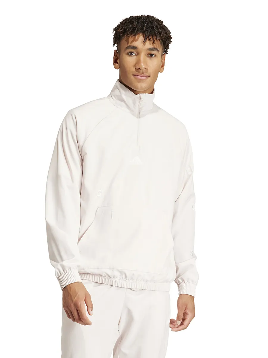 ADIDAS Men Top adidas Embroidery Woven 1/2 Zip Putty Mauve ADIDAS Men Top adidas Embroidery Woven 1/2 Zip Putty Mauve