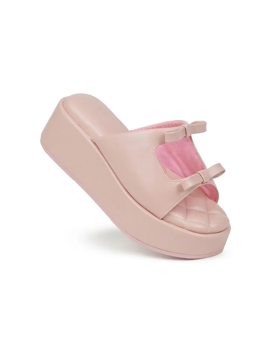 SHU WOMEN  PETITE BOW PALETTE SOFT 2" WEDGES - NUDE PINK SHU WOMEN  PETITE BOW PALETTE SOFT 2" WEDGES - NUDE PINK