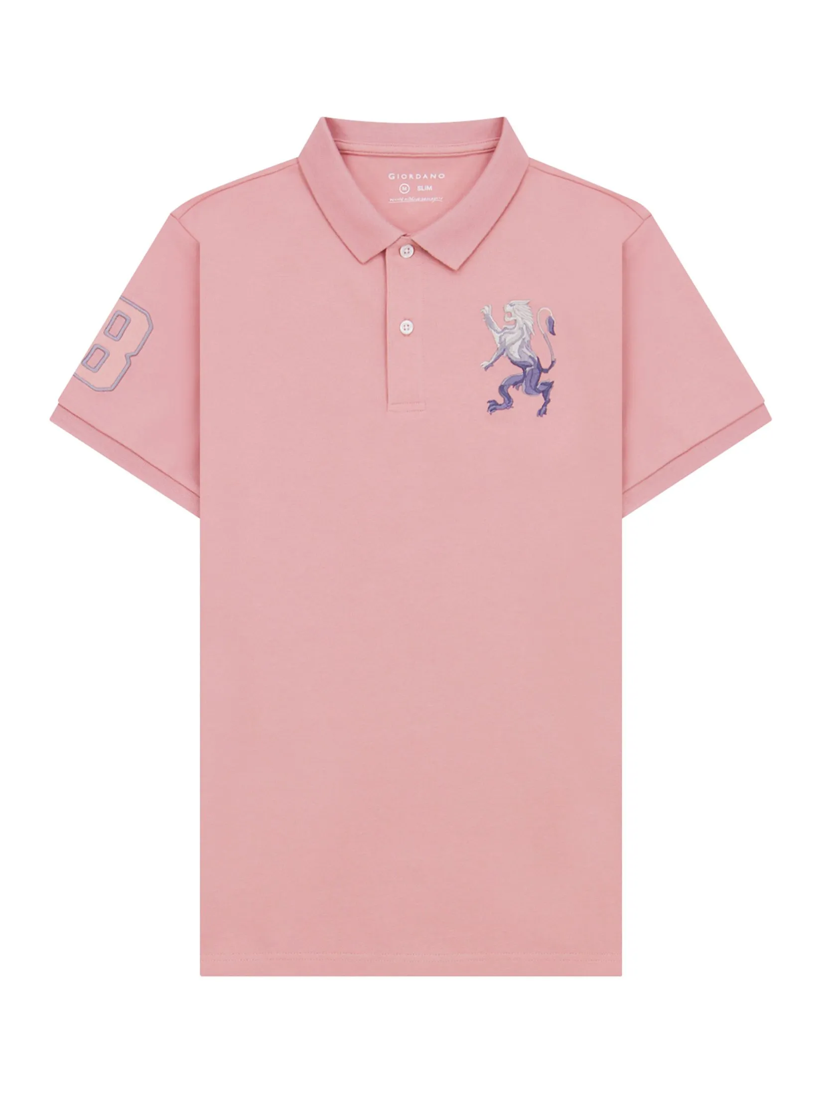 GIORDANO Men's Lycra Pique Embroidery Polo (3D Lion) Rose tan GIORDANO Men's Lycra Pique Embroidery Polo (3D Lion) Rose tan