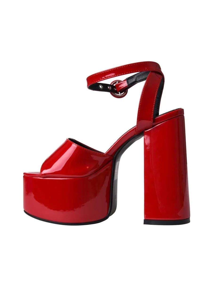 VILLAINS SF YUZA Women's Platform Heeled Sandals RED VILLAINS SF YUZA Women's Platform Heeled Sandals RED