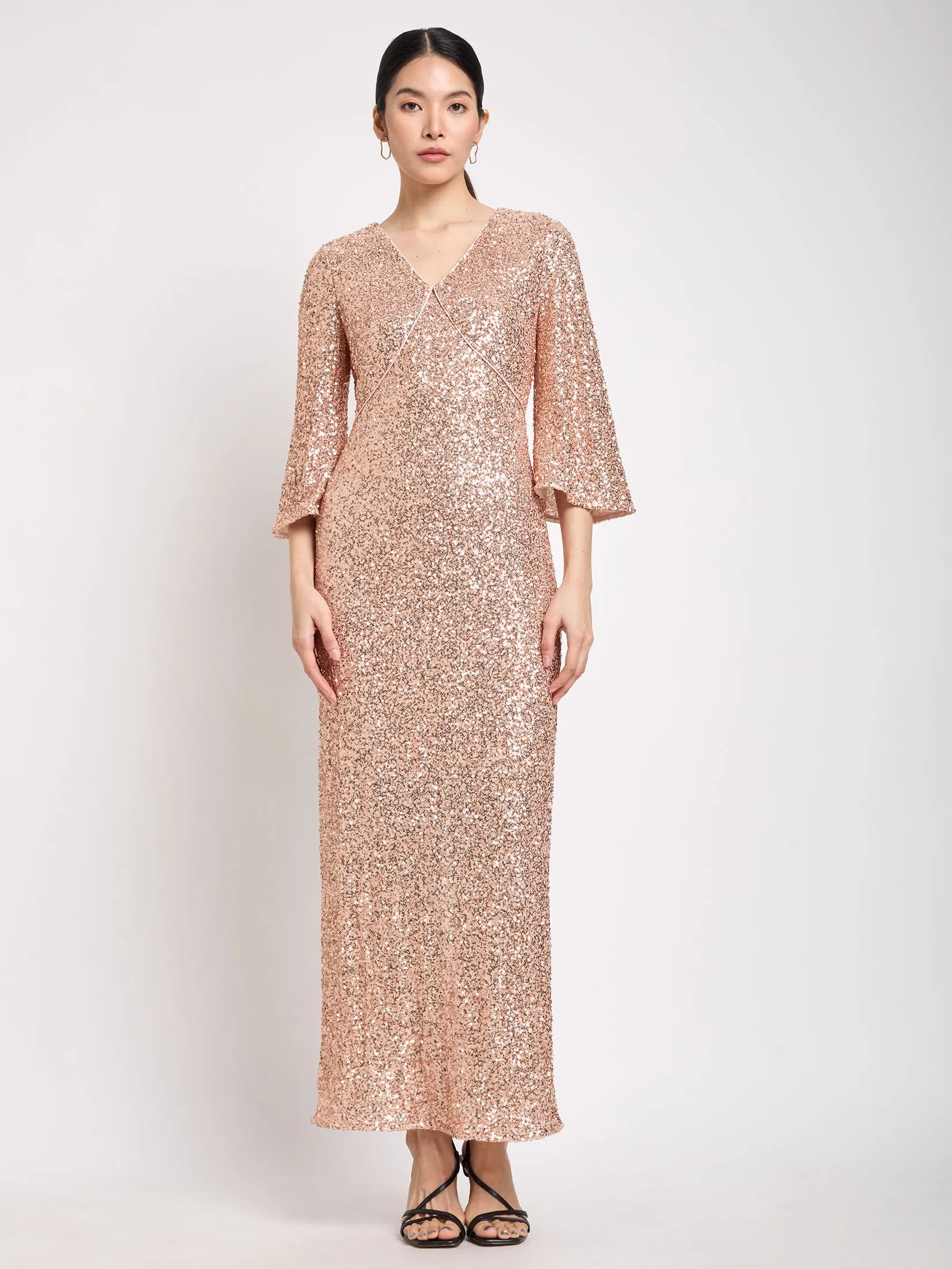 EXPRESSIONS EVENING Women Dress Mid-Length Sleeve Sequin Maxi EXPRESSIONS EVENING Women Dress Mid-Length Sleeve Sequin Maxi