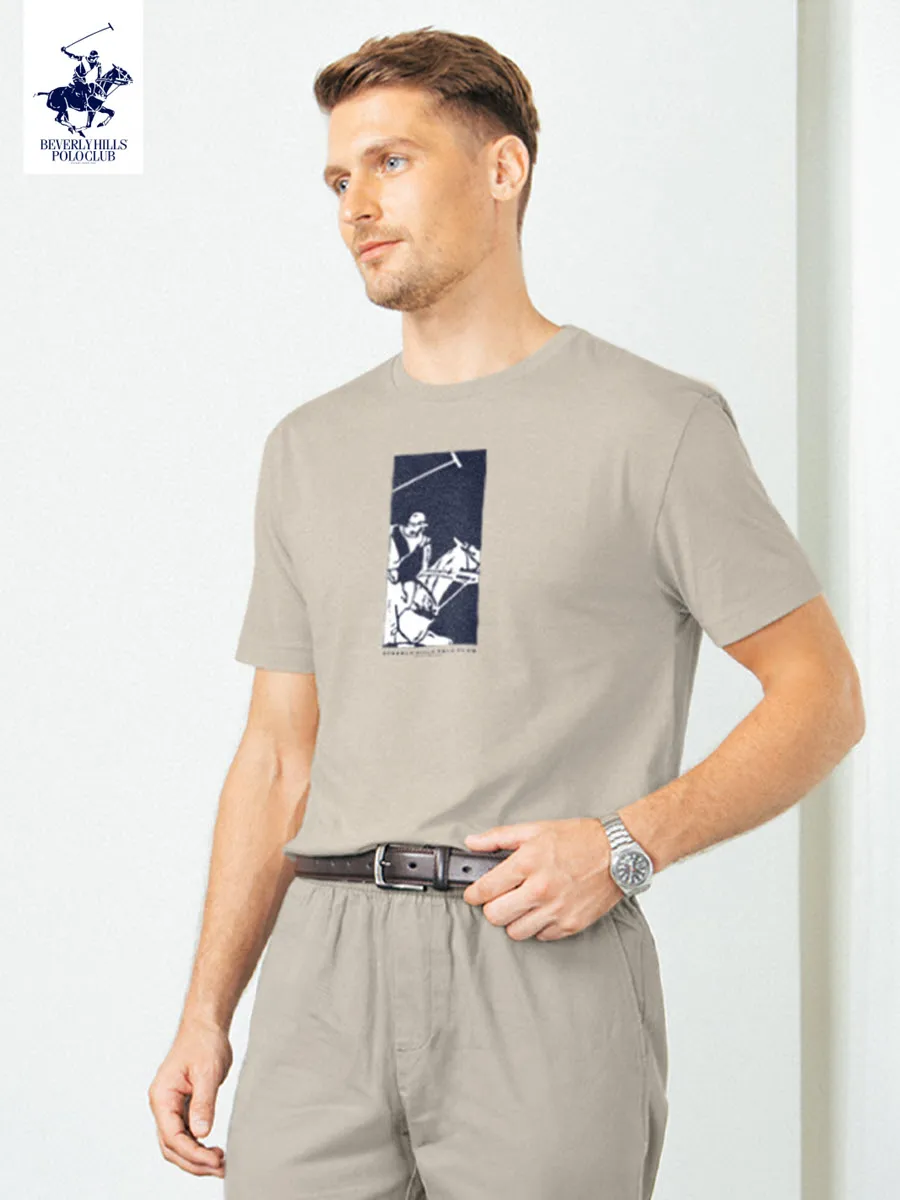 BEVERLY HILLS POLO CLUB Khaki Unisex T-Shirt REGULAR-FIT Model BNSR364 BEVERLY HILLS POLO CLUB Khaki Unisex T-Shirt REGULAR-FIT Model BNSR364