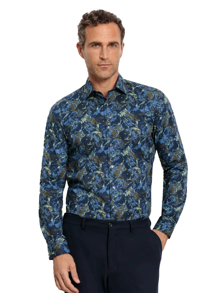 OLYMP MEN SHIRT LONG SLEEVES BUSINESS SHIRT BODY FIT BLUE GRAPHIC PRINT OLYMP MEN SHIRT LONG SLEEVES BUSINESS SHIRT BODY FIT BLUE GRAPHIC PRINT