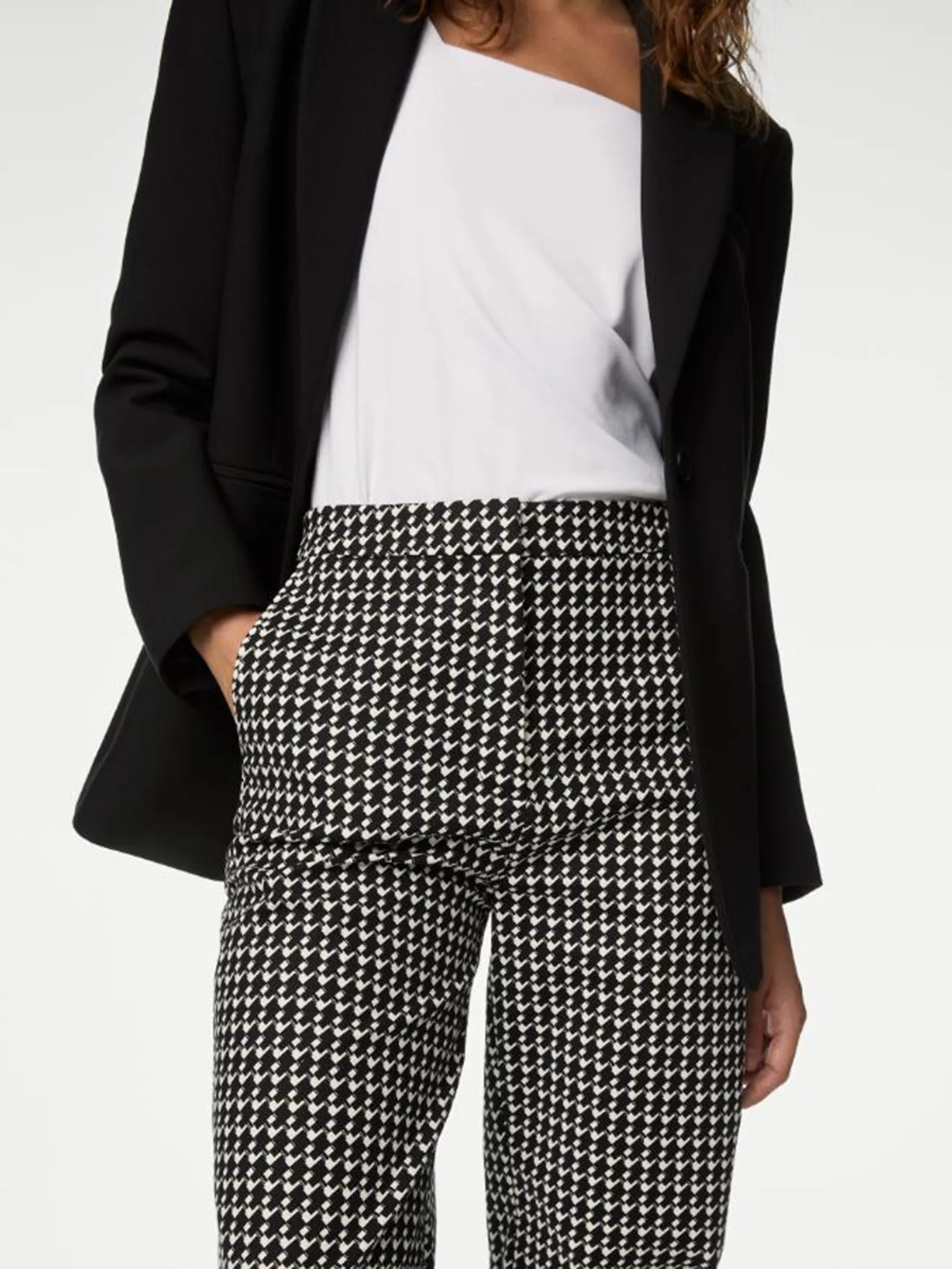 MARKS & SPENCER Women Trousers Cotton Rich Slim Fit Ankle Grazer Black Mix MARKS & SPENCER Women Trousers Cotton Rich Slim Fit Ankle Grazer Black Mix
