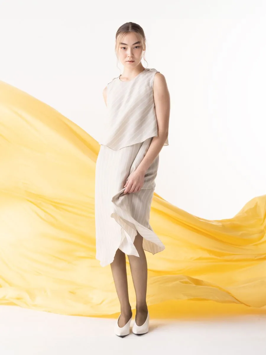 Shaka Woman Dress Stripe Double Layer Beige Shaka Woman Dress Stripe Double Layer Beige