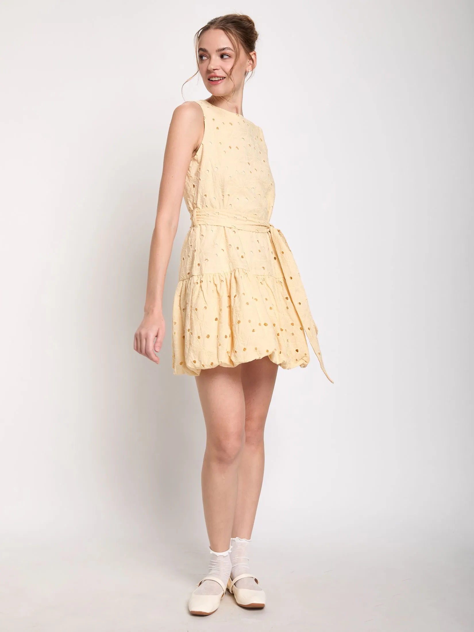 LOLITA Women Balloon Dress Sleeveless Eyelet Lace