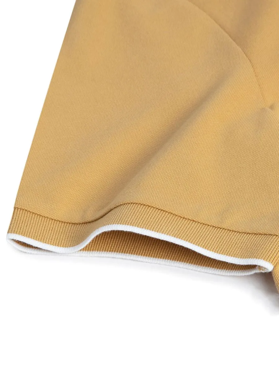 GIORDANO Men's Solid Cotton Lycra Short Sleeve Tapered Polo  Yellow Mosaic GIORDANO Men's Solid Cotton Lycra Short Sleeve Tapered Polo  Yellow Mosaic