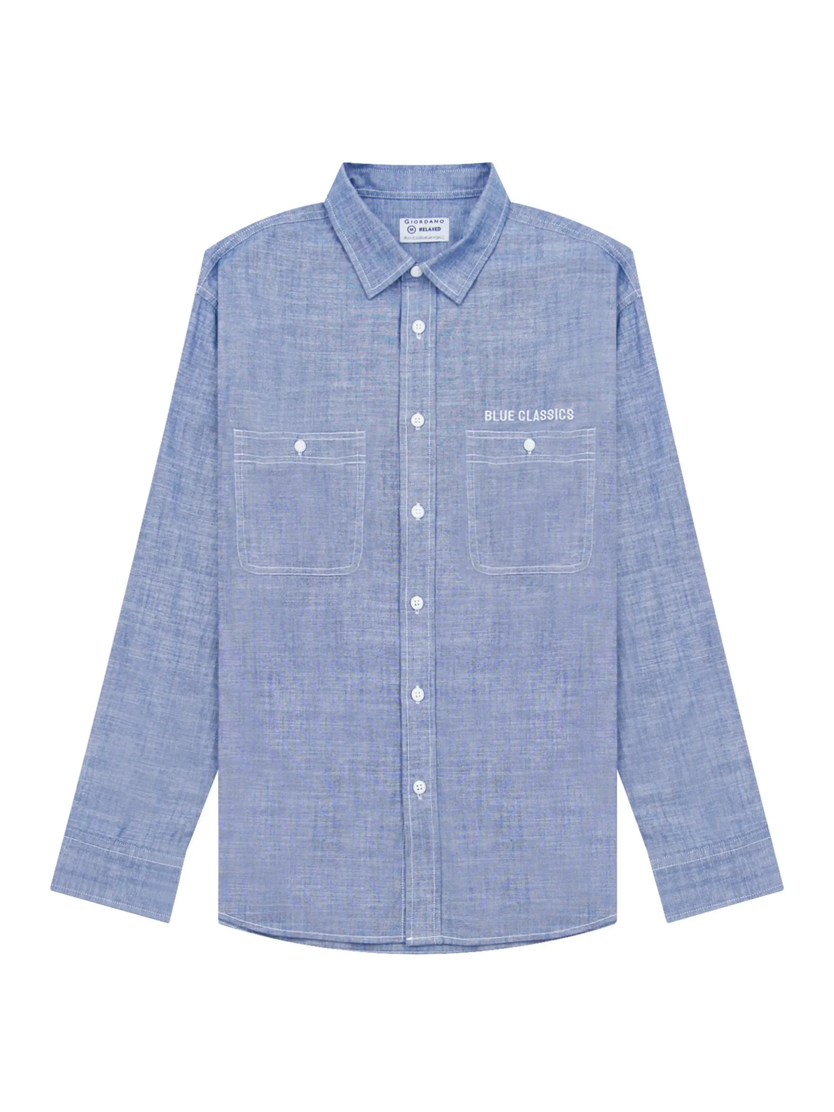 GIORDANO Men's Relaxed Chambray Shirt (Blue Classics) Neptune Blue GIORDANO Men's Relaxed Chambray Shirt (Blue Classics) Neptune Blue