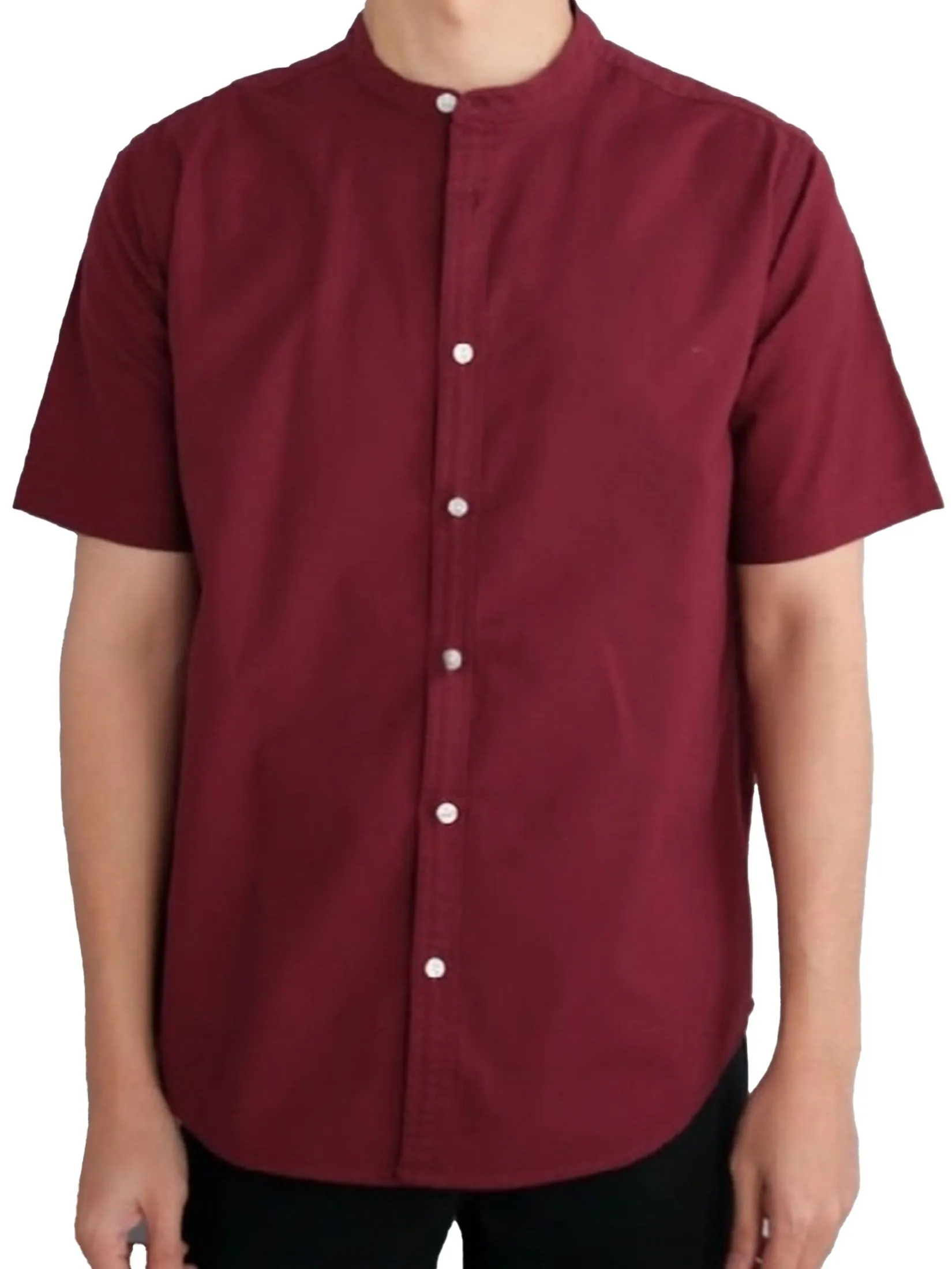 Era-won Men's Oxford Shirt Short Sleeve Comfort Fit Mandarin collar Maroon Era-won Men's Oxford Shirt Short Sleeve Comfort Fit Mandarin collar Maroon