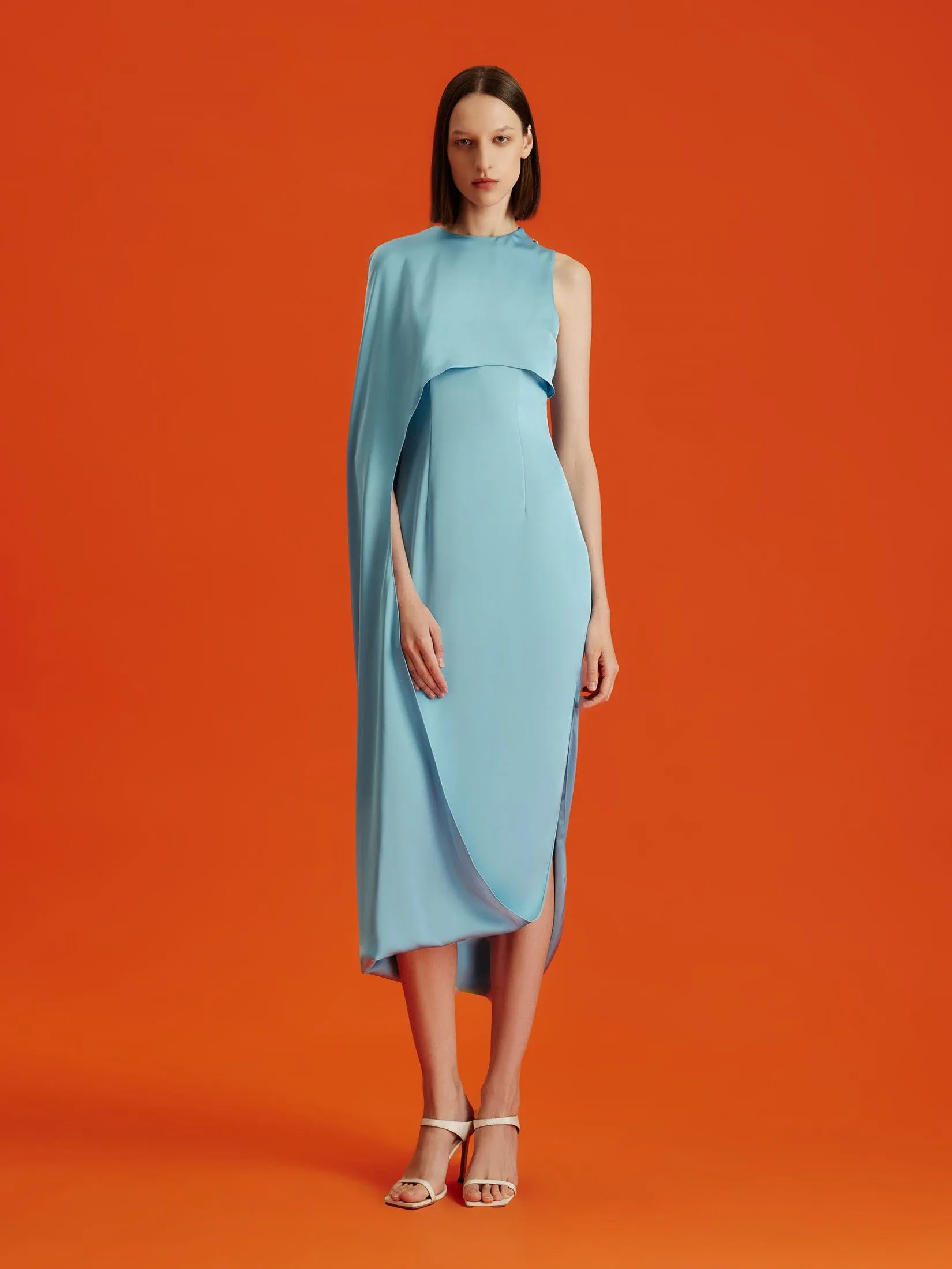 ASAVA ( AW24 ) Portia One-shoulder Cape Women Dress Blue ASAVA ( AW24 ) Portia One-shoulder Cape Women Dress Blue