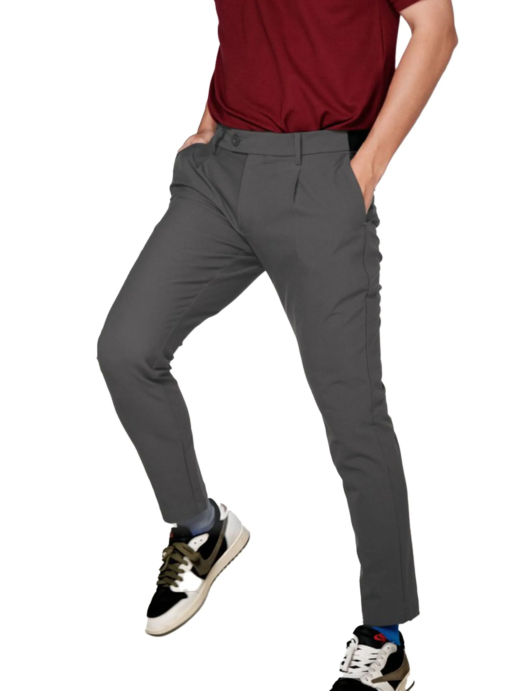 Era-won Men's  Cropped Skinny pants Golf fabric Grey Era-won Men's  Cropped Skinny pants Golf fabric Grey