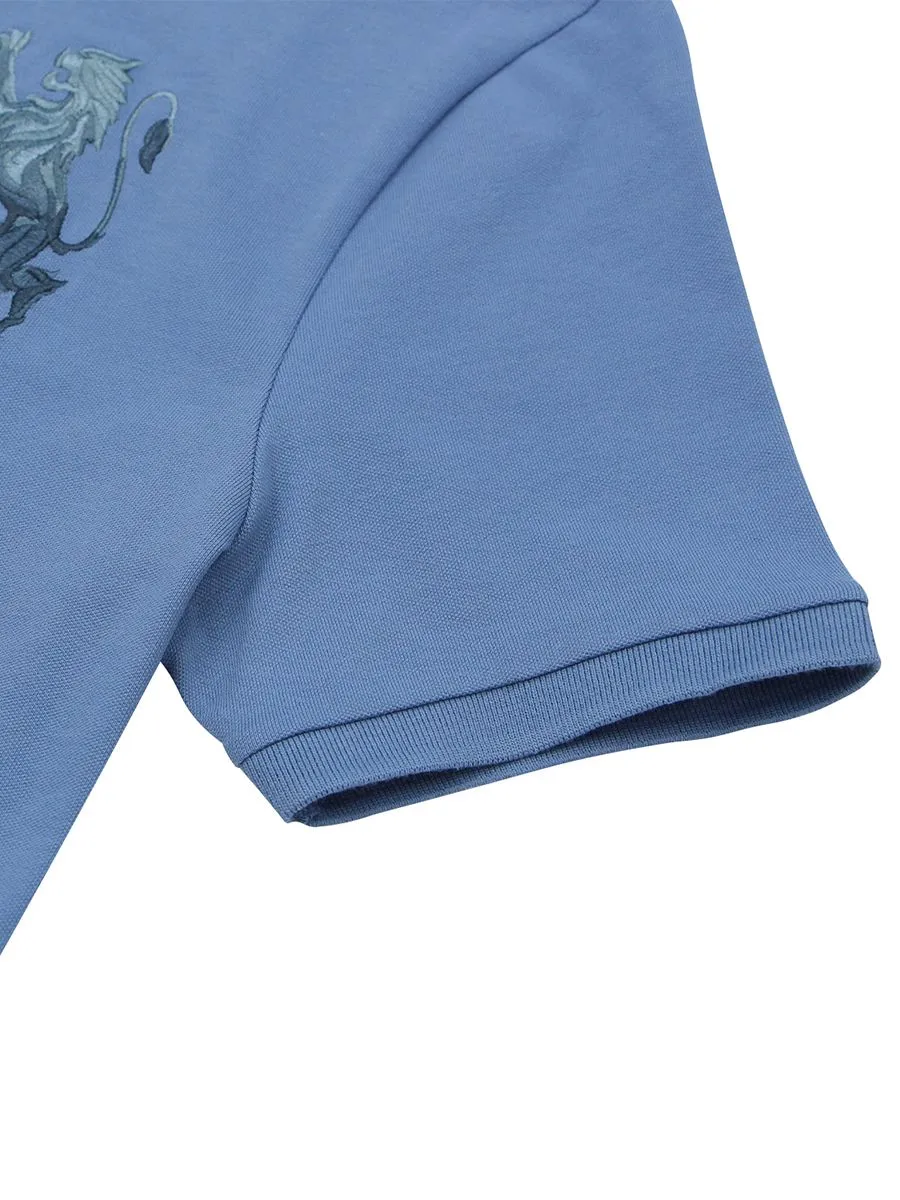 GIORDANO Men's Lycra Pique Embroidery Polo (3D Lion) Coronet blue GIORDANO Men's Lycra Pique Embroidery Polo (3D Lion) Coronet blue