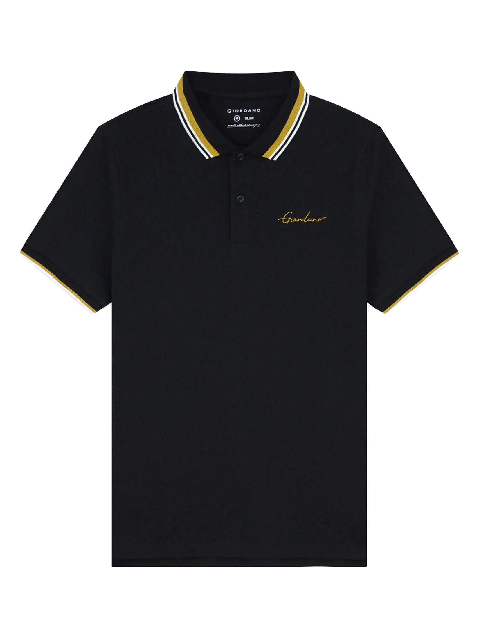 GIORDANO Men's Slim Embroidery Bold Polo (Signature) Black GIORDANO Men's Slim Embroidery Bold Polo (Signature) Black