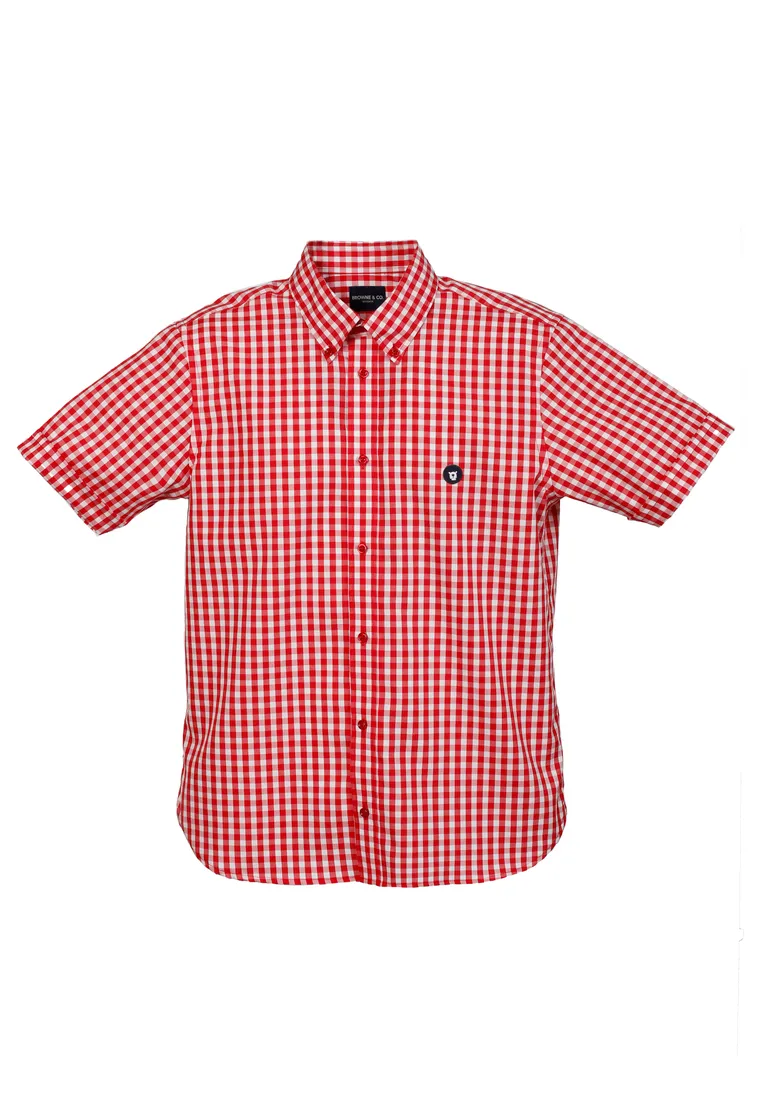 BROWNE & CO. Red Button Down Collar Short Sleeves Check Shirt BROWNE & CO. Red Button Down Collar Short Sleeves Check Shirt