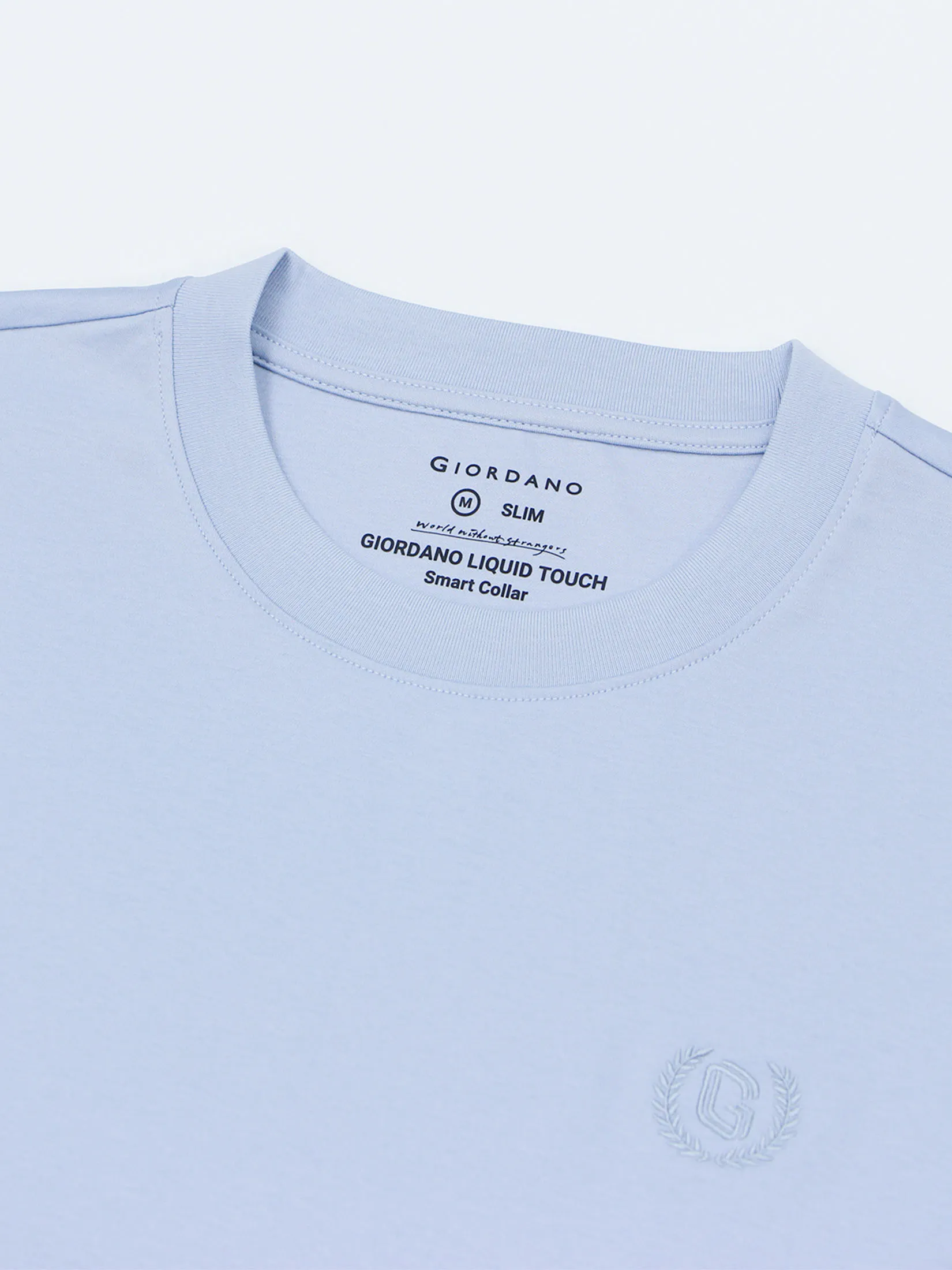 GIORDANO Men s Slim Cotton Embroidery Tee (Liquid Touch) Subdued blue GIORDANO Men s Slim Cotton Embroidery Tee (Liquid Touch) Subdued blue