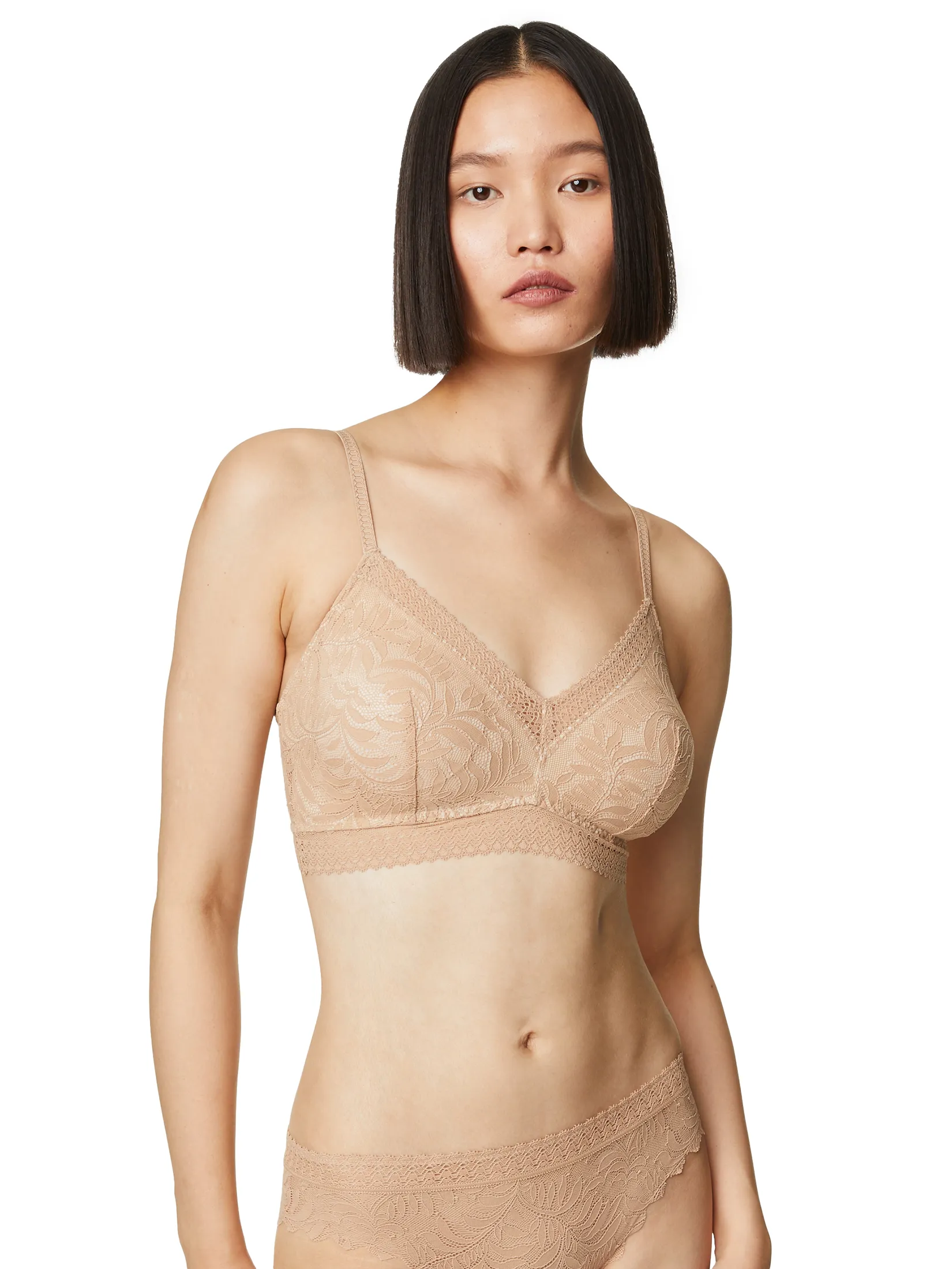 MARKS & SPENCER Women Bra Flexifit Lace Non Wired Bralette Tan MARKS & SPENCER Women Bra Flexifit Lace Non Wired Bralette Tan