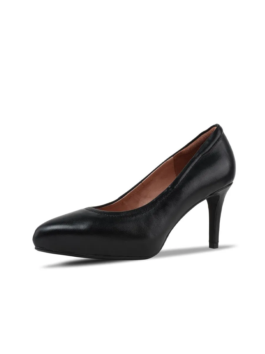 Sirena Black Leather Court Shoes Pointed Toe High Heel 3 inch Cinderella+Platform 15mm Sirena Black Leather Court Shoes Pointed Toe High Heel 3 inch Cinderella+Platform 15mm
