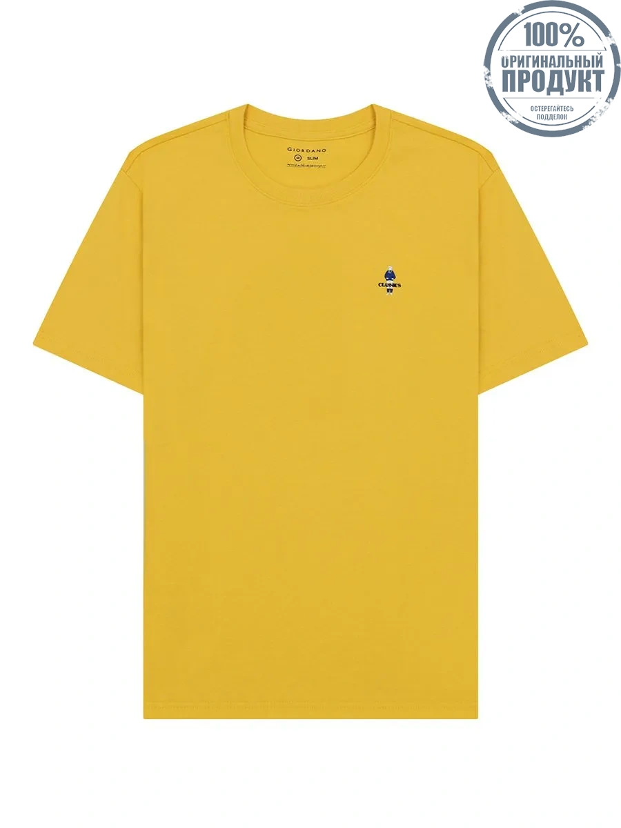 GIORDANO Men's Slim Fit Embroidery Tee (Classic Man)  Daffodil Yellow GIORDANO Men's Slim Fit Embroidery Tee (Classic Man)  Daffodil Yellow