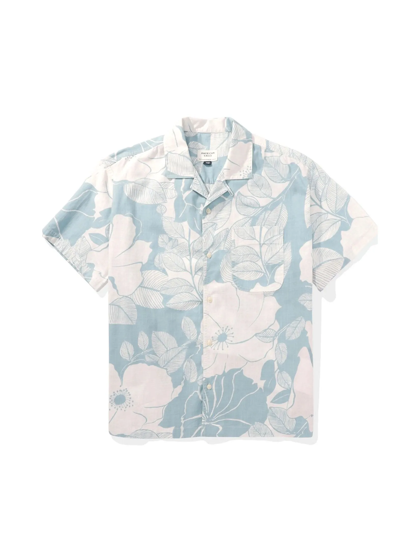 American Eagle MEN HARRY FLORAL SS OVERSIZED CAMP COLLAR BRODERICK SLUB 310 BRIGHT TEAL American Eagle MEN HARRY FLORAL SS OVERSIZED CAMP COLLAR BRODERICK SLUB 310 BRIGHT TEAL
