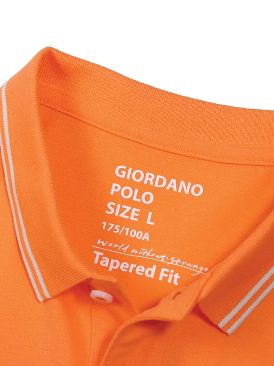 GIORDANO Men's Solid Cotton Lycra Short Sleeve Tapered Polo Orange GIORDANO Men's Solid Cotton Lycra Short Sleeve Tapered Polo Orange