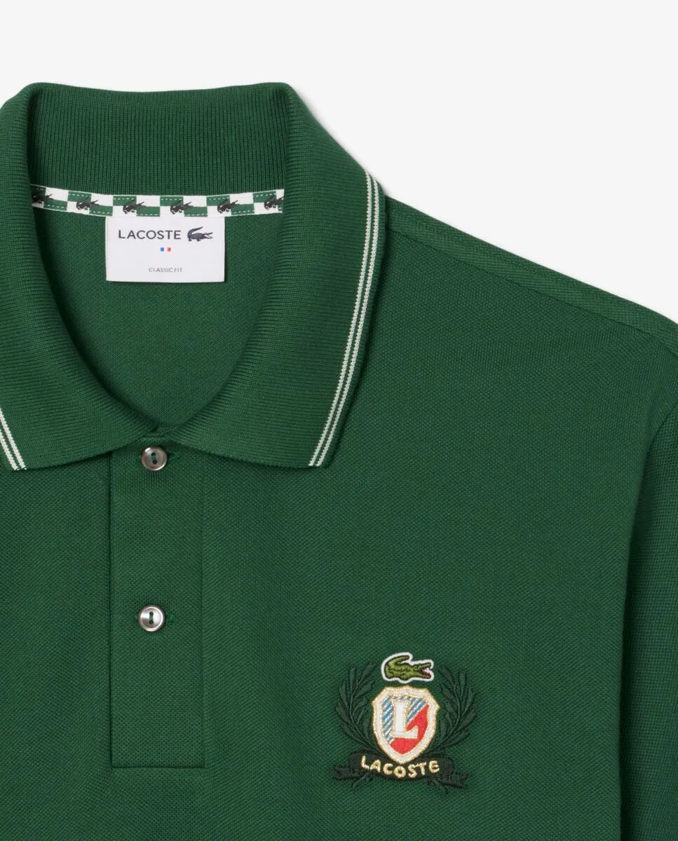 LACOSTE Classic Fit L.12.12 Embroidered Shield Polo Shirt Green LACOSTE Classic Fit L.12.12 Embroidered Shield Polo Shirt Green